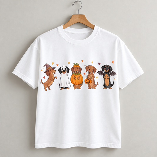 Dachshund Halloween Shirt Cute Dog Pumpkin Ghost Graphic Tee