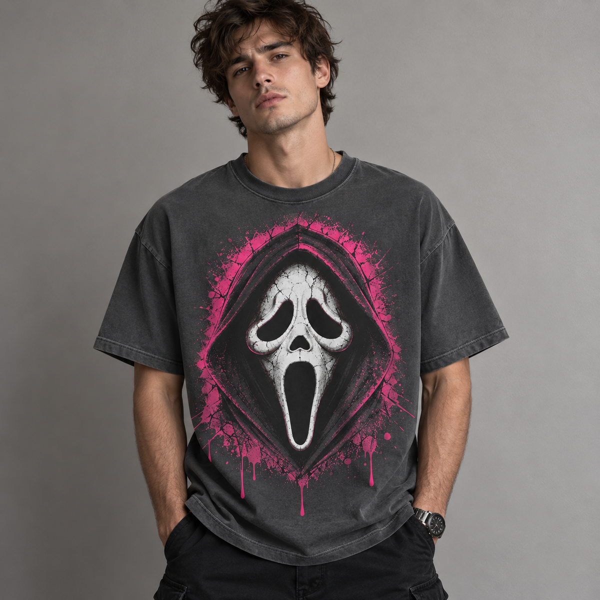 cream Ghostface Graphic T-Shirt Horror Movie Style