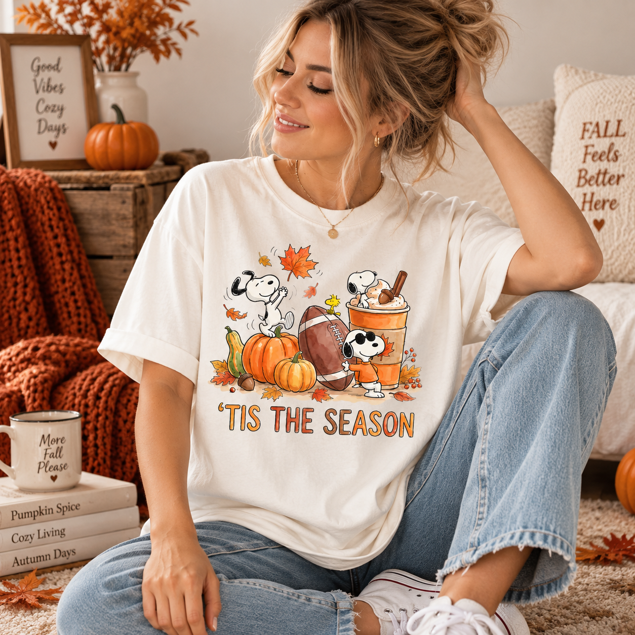 Snoopy Fall T-Shirt, Peanuts Autumn Pumpkin Graphic Tee, Tis The Halloween