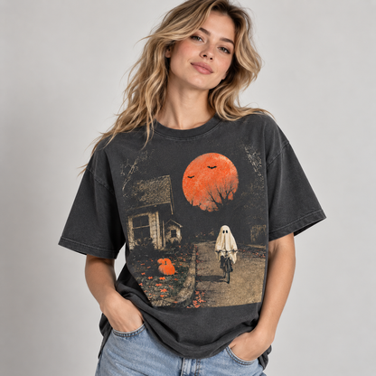 Spooky Halloween Ghost T-Shirt Retro Moon Graphic Tee