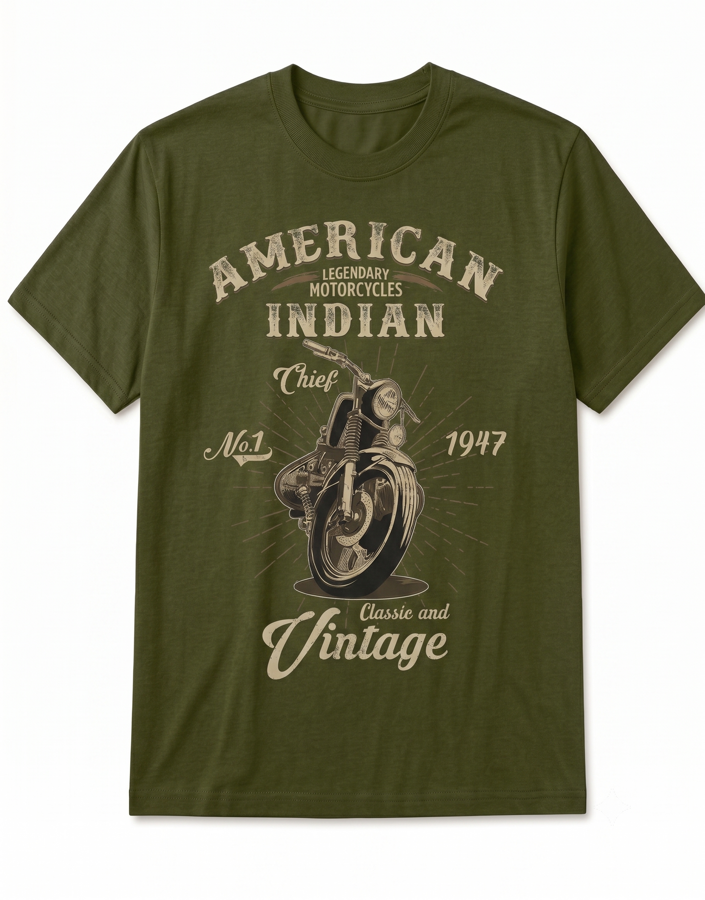 Vintage 1947 Indian Chief Motorcycle Graphic T-Shirt