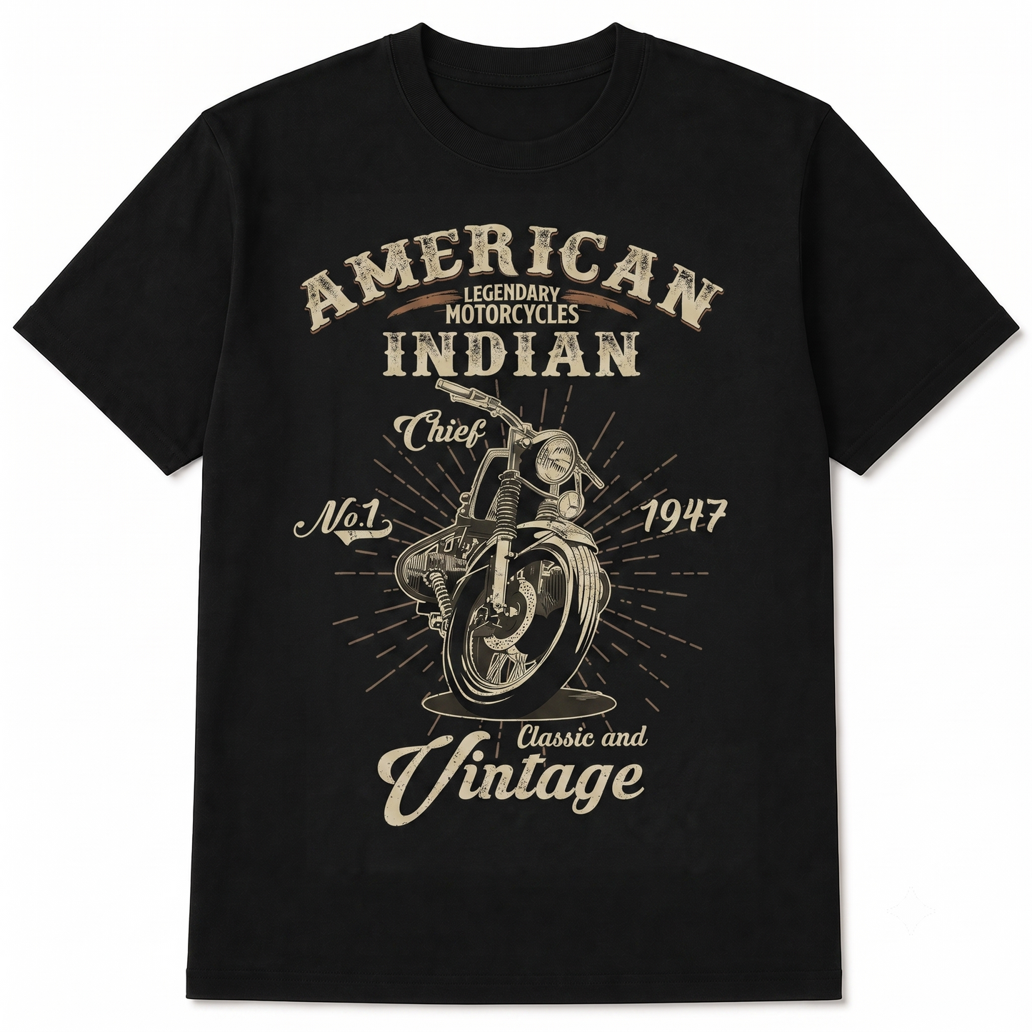 Vintage 1947 Indian Chief Motorcycle Graphic T-Shirt