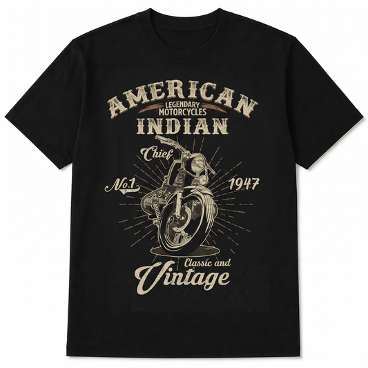 Vintage 1947 Indian Chief Motorcycle Graphic T-Shirt