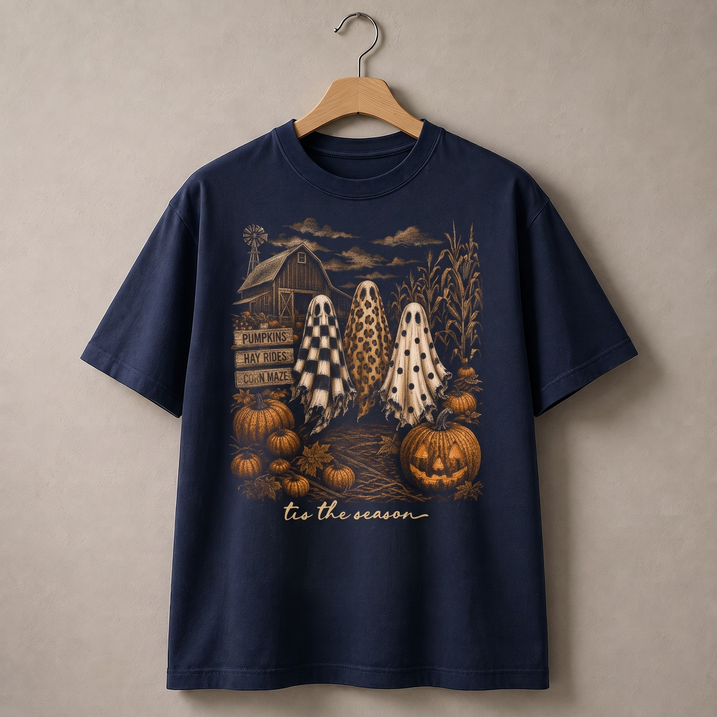Tis The Season Halloween Ghost Shirt, Vintage Fall Pumpkin Graphic Tee