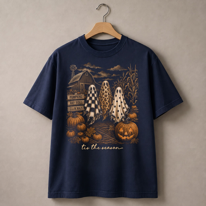 Tis The Season Halloween Ghost Shirt, Vintage Fall Pumpkin Graphic Tee