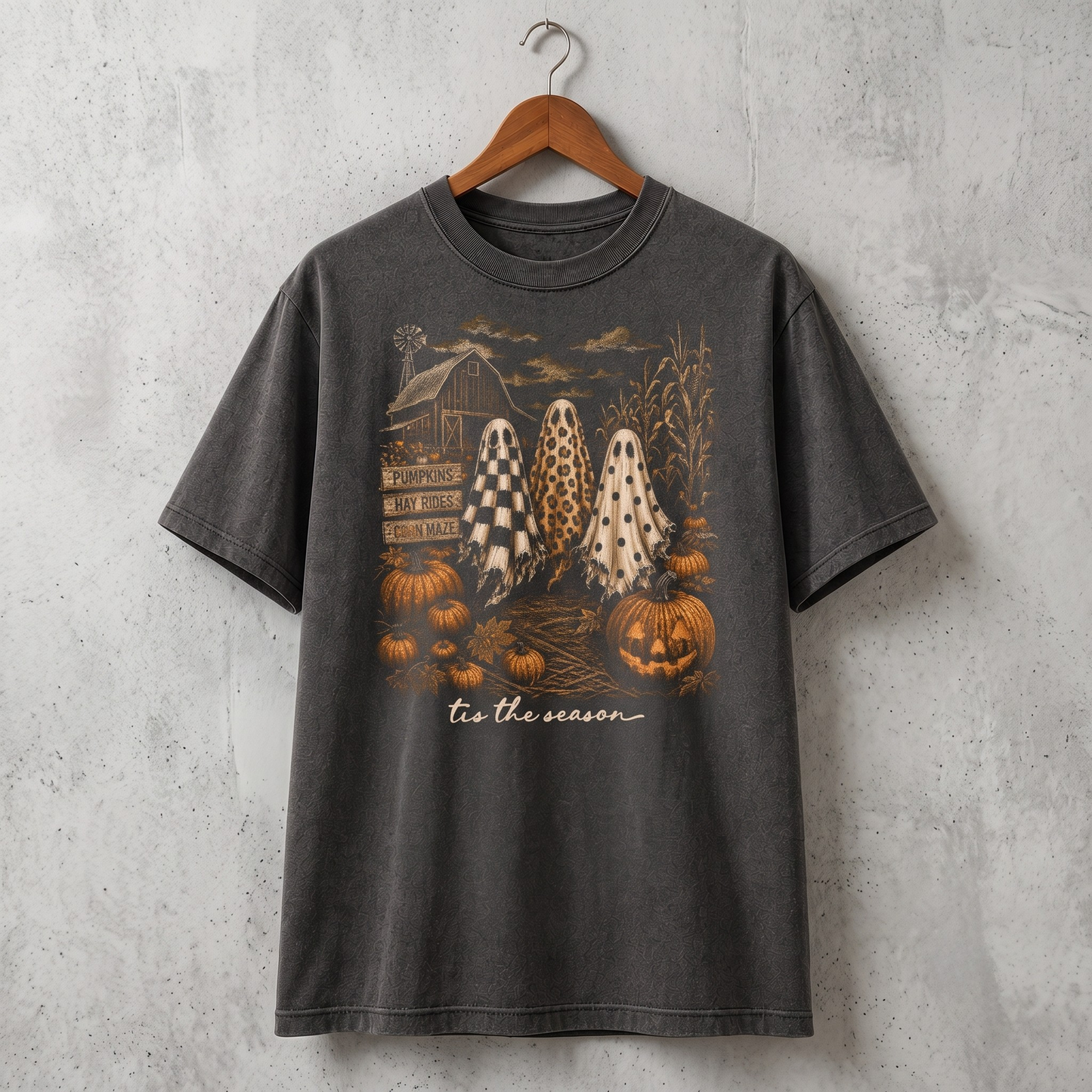 Tis The Season Halloween Ghost Shirt, Vintage Fall Pumpkin Graphic Tee