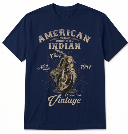Vintage 1947 Indian Chief Motorcycle Graphic T-Shirt