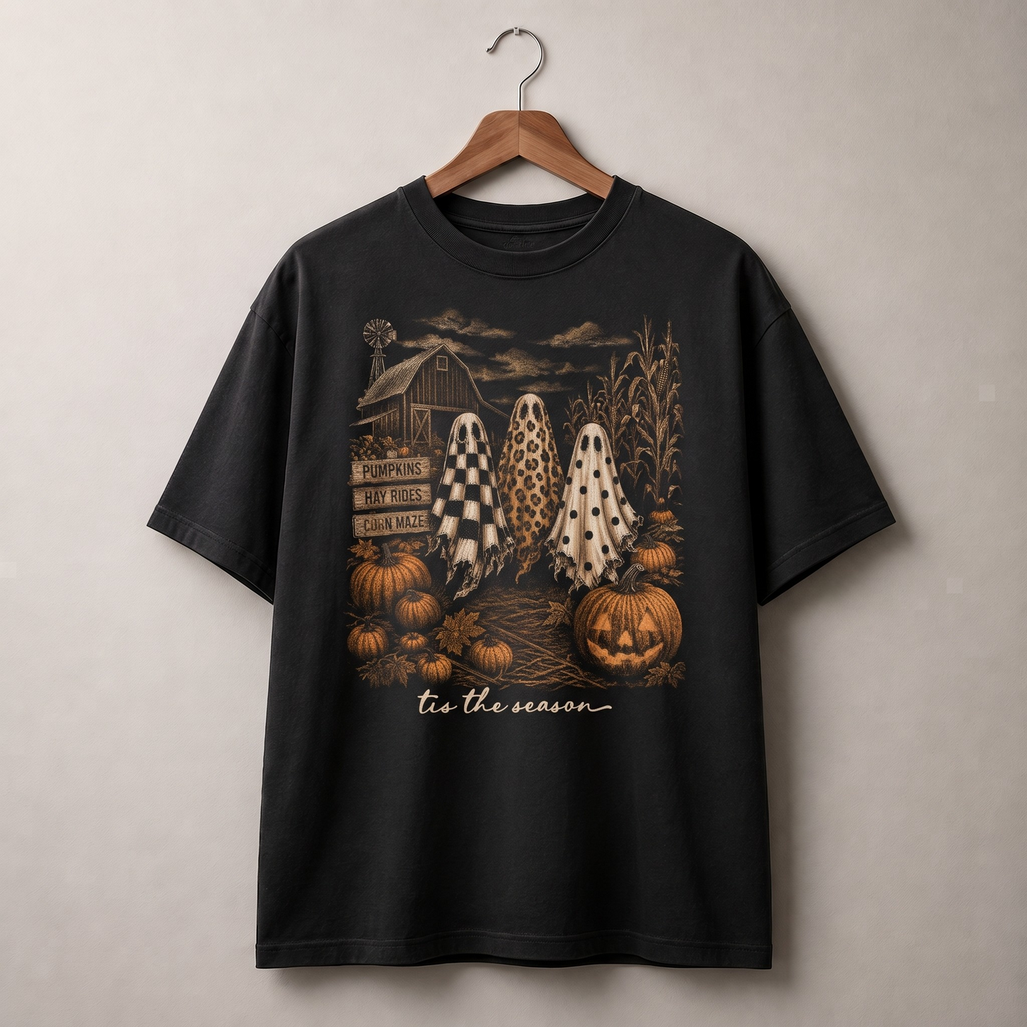 Tis The Season Halloween Ghost Shirt, Vintage Fall Pumpkin Graphic Tee