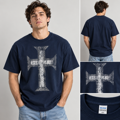 Distressed Cross Graphic Tee Christian Faith Vintage