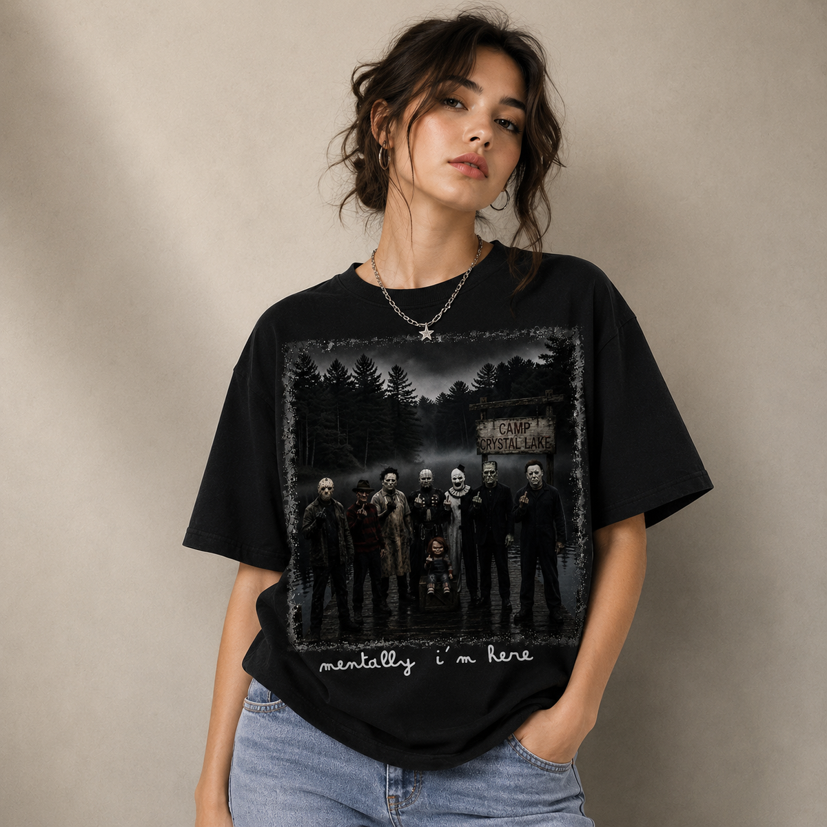 Camp Crystal Lake Horror Icons Graphic Tee Vintage Halloween Movie T-Shirt