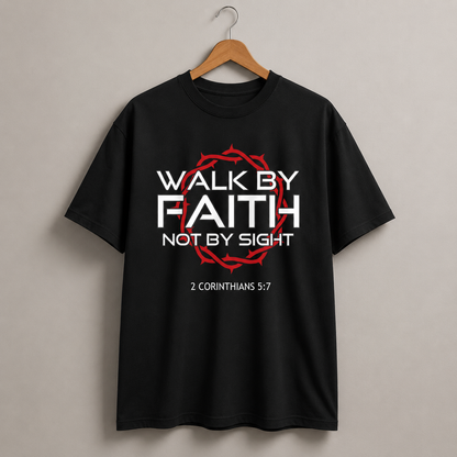 Walk By Faith Not By Sight T-Shirt – 2 Corinthians 5:7 Christian Graphic Unisex Tee