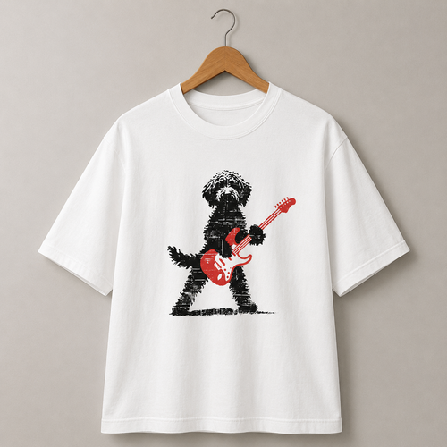 Doodle Dog Guitar T-Shirt Rock Music Graphic