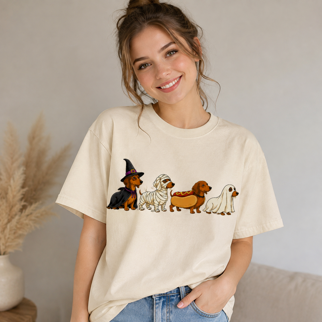 Halloween Dachshund Dogs Graphic T-Shirt Dog Lover