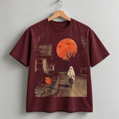 Spooky Halloween Ghost T-Shirt Retro Moon Graphic Tee