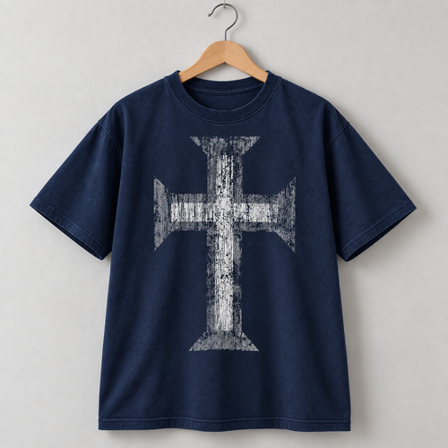 Distressed Cross Graphic Tee Christian Faith Vintage