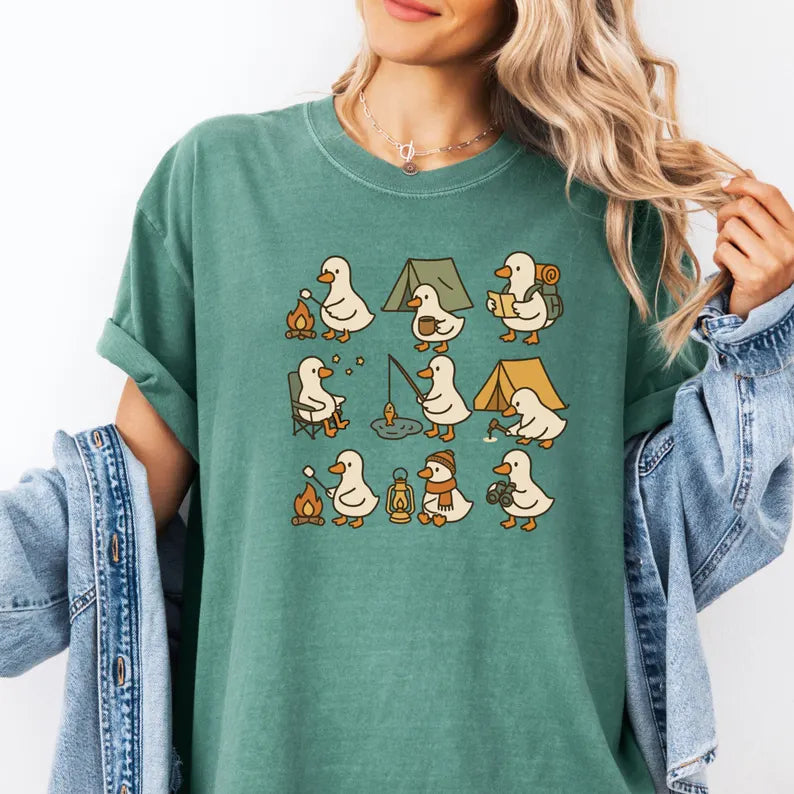 Cute Goose Camping Shirt, Funny Outdoor Adventure Tee, Cozy Camper Comfort Colors Shirt, Hiking Duck Gift for Nature Lovers