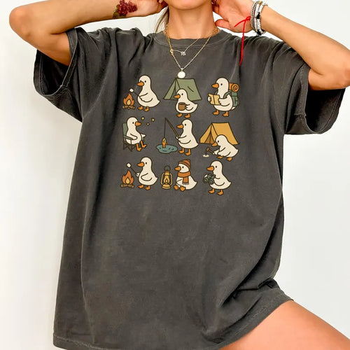 Cute Goose Camping Shirt, Funny Outdoor Adventure Tee, Cozy Camper Comfort Colors Shirt, Hiking Duck Gift for Nature Lovers