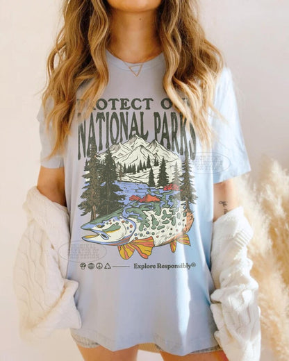 Protect Our Parks Shirt - ORIGINAL Vintage Fish Tee National Parks Shirt Camping Tshirt Hiking Clothes Granola Girl Mountains Wanderlust Tee
