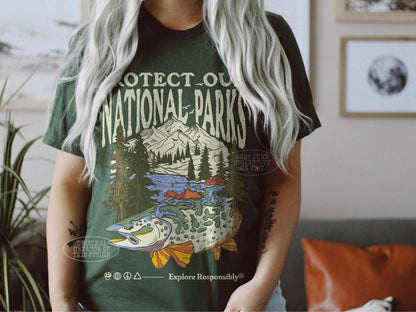 Protect Our Parks Shirt - ORIGINAL Vintage Fish Tee National Parks Shirt Camping Tshirt Hiking Clothes Granola Girl Mountains Wanderlust Tee
