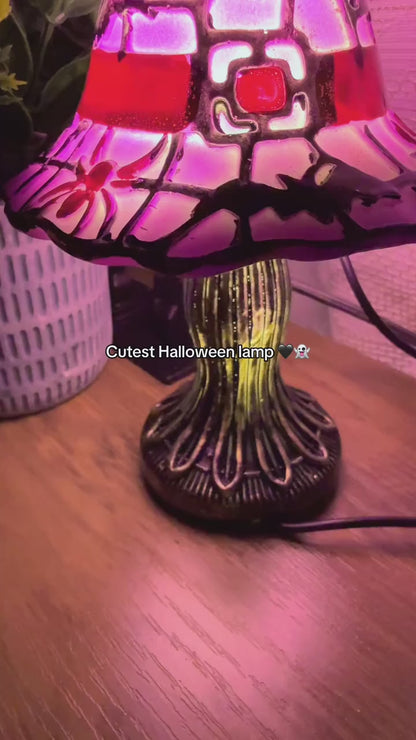 Halloween Witch Hat Table Lamp - Stained Glass Style Night Light