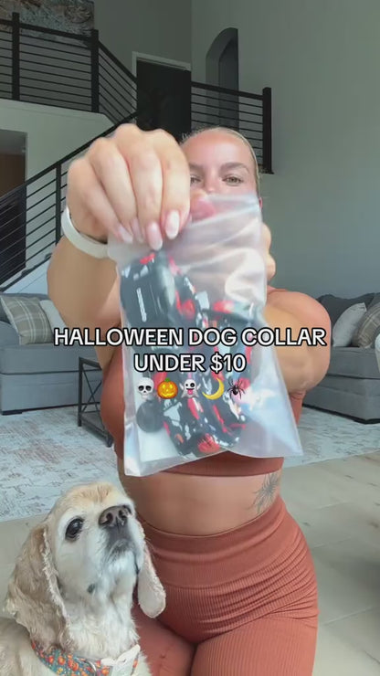 Adjustable Halloween Dog Collar - Soft Cotton Pumpkin Collar for Small Medium Large Dogs