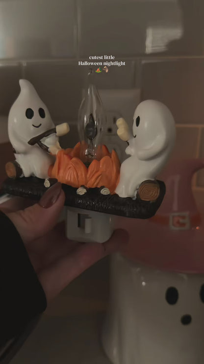 Ghost Campfire Flickering Night Light - 3D LED Plug-in Halloween Wall Light