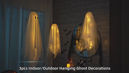 3PCS Lighted Hanging Ghost Halloween Decorations with Remote
