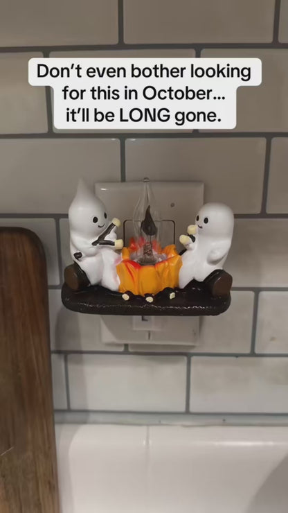 Ghost Campfire Flickering Night Light - 3D LED Plug-in Halloween Wall Light