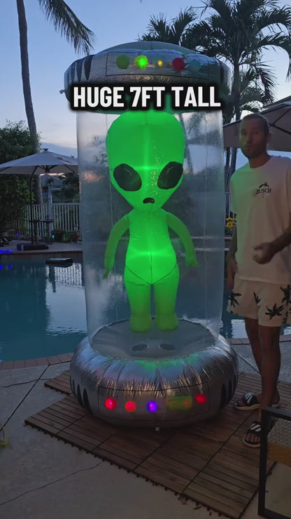 7FT Alien / 9FT UFO Halloween Inflatables with Animated LEDs - Yard Decor
