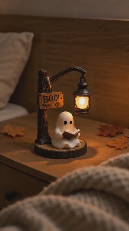 Cute Reading Ghost Figurine with LED Lantern - Halloween Table Decor