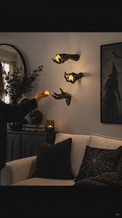 3PCS Wall Mounted Creepy Hands with LED Candles - Halloween Decor