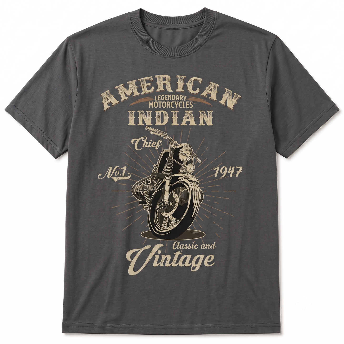 Vintage 1947 Indian Chief Motorcycle Graphic T-Shirt